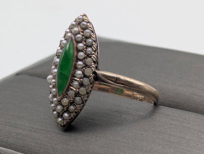 10k Victorian Gold Emerald Seed Pearl Ring. Cocktail Statement Ring Free Resize