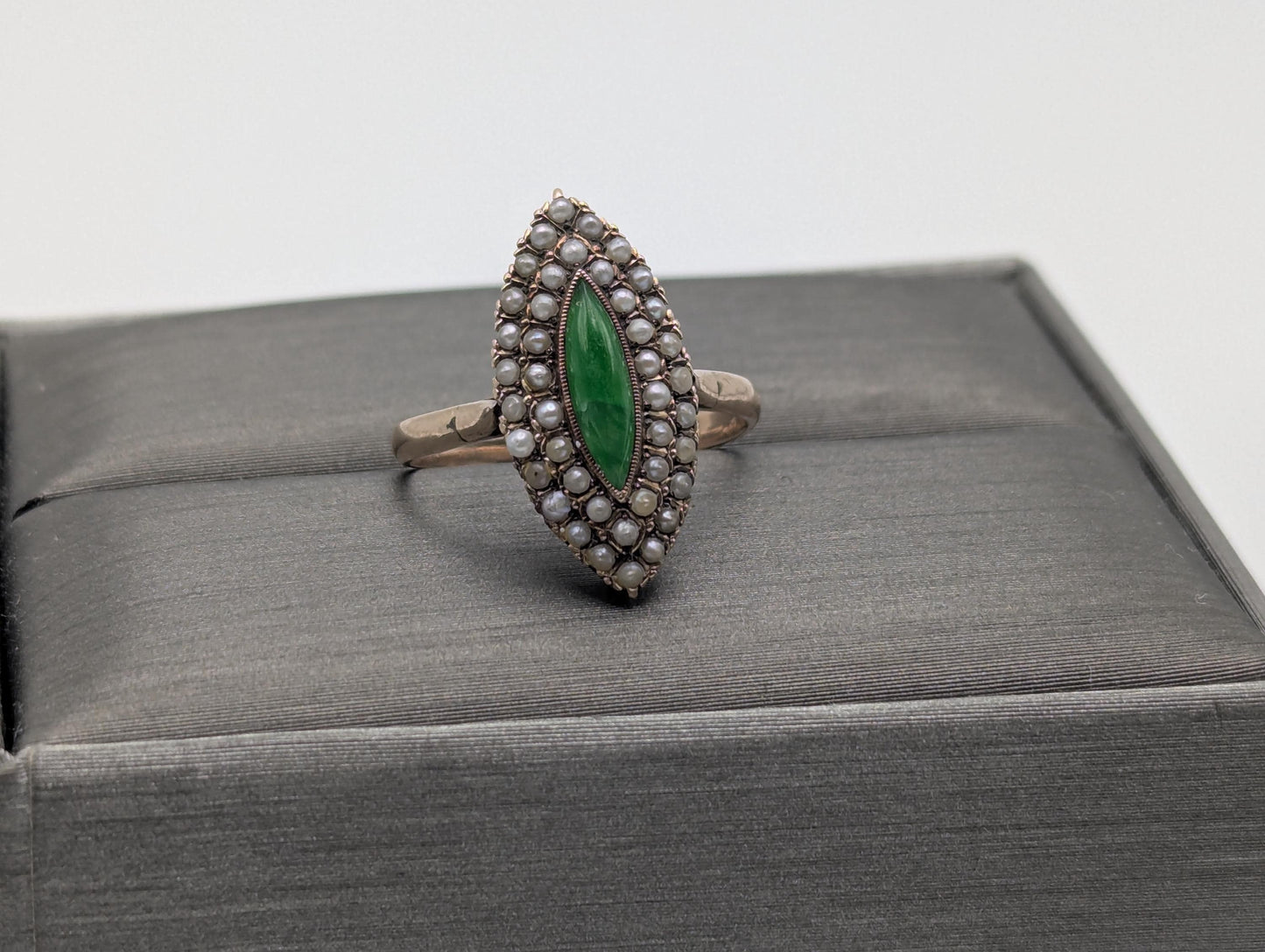 10k Victorian Gold Emerald Seed Pearl Ring. Cocktail Statement Ring Free Resize