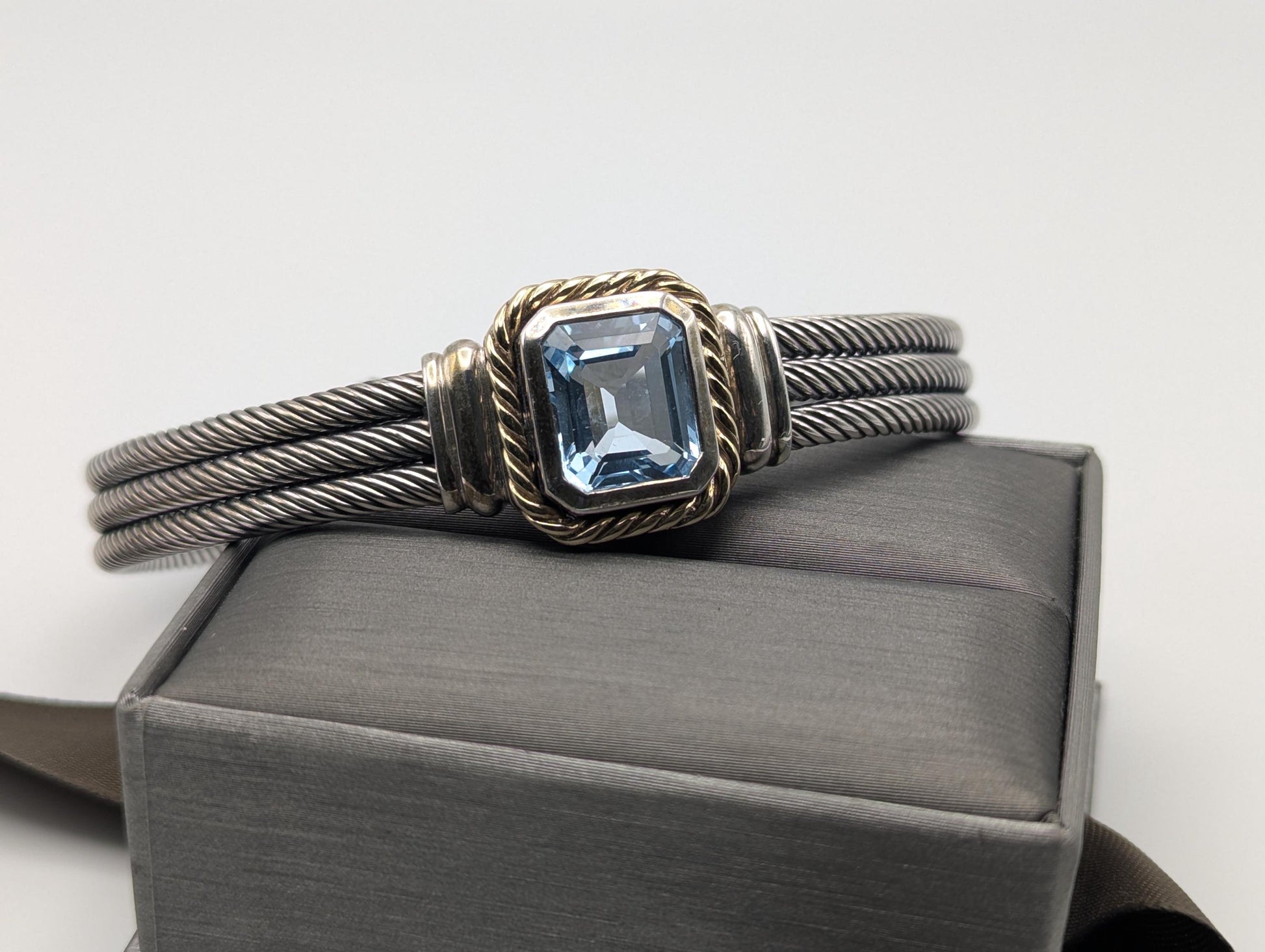 Designer Inspired 14k Gold and Sterling Silver Topaz Cuff Bracelet