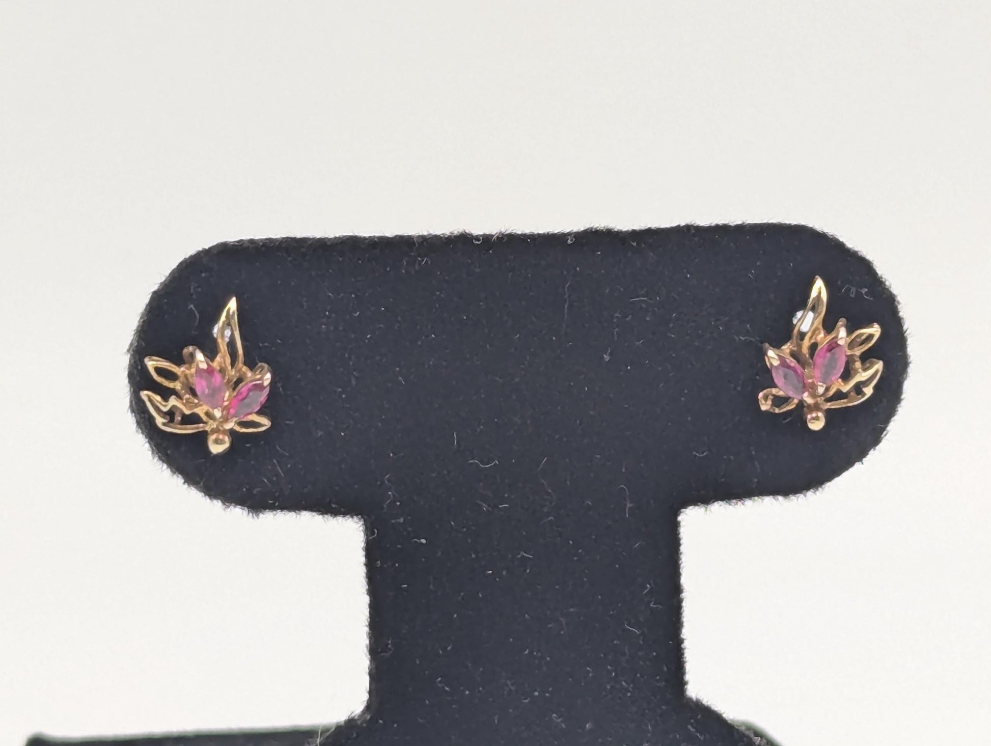 14K Yellow Gold Flower Ruby Stud Earrings Yellow Gold Studs Minimalist Studs