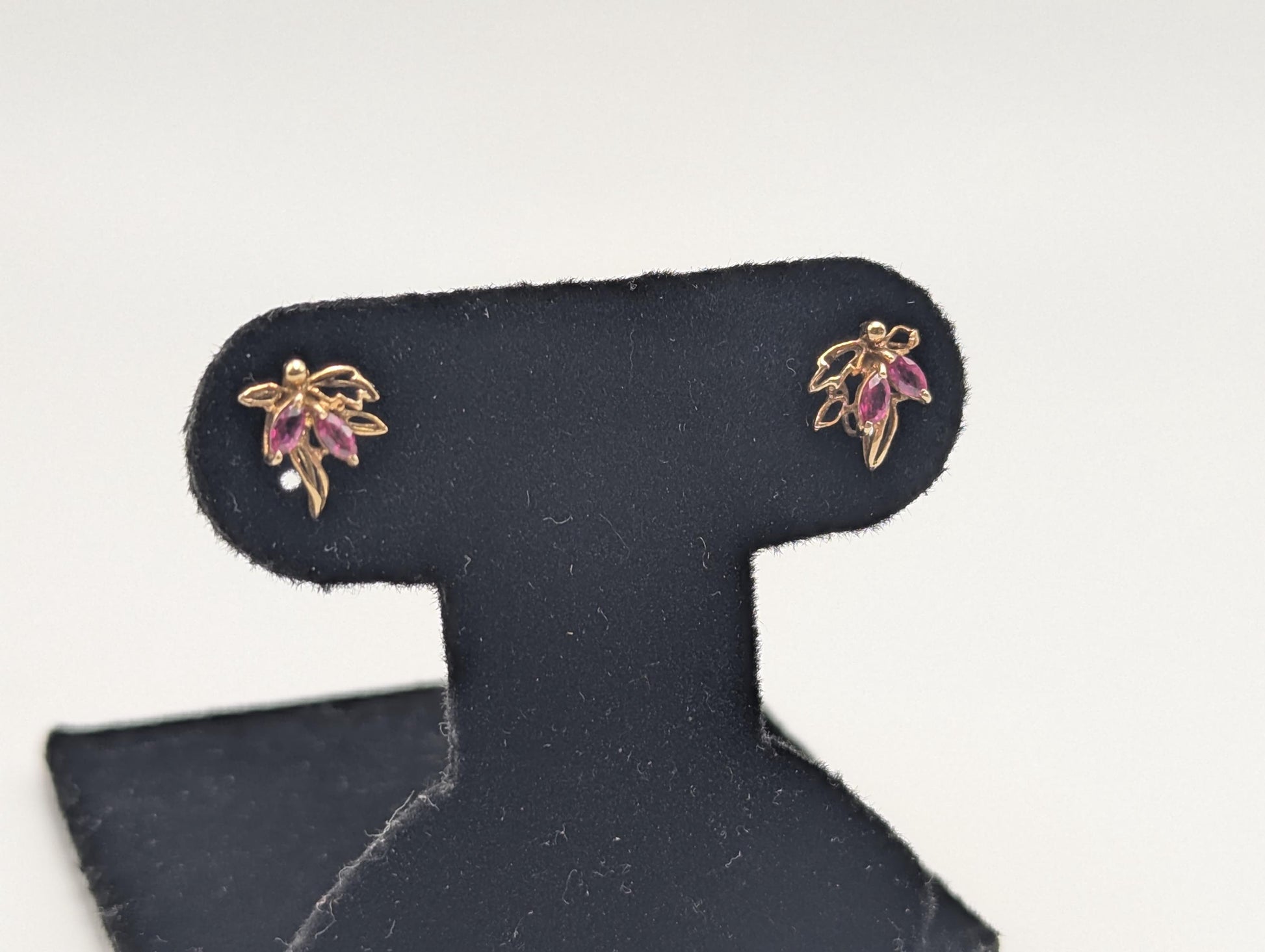 14K Yellow Gold Flower Ruby Stud Earrings Yellow Gold Studs Minimalist Studs