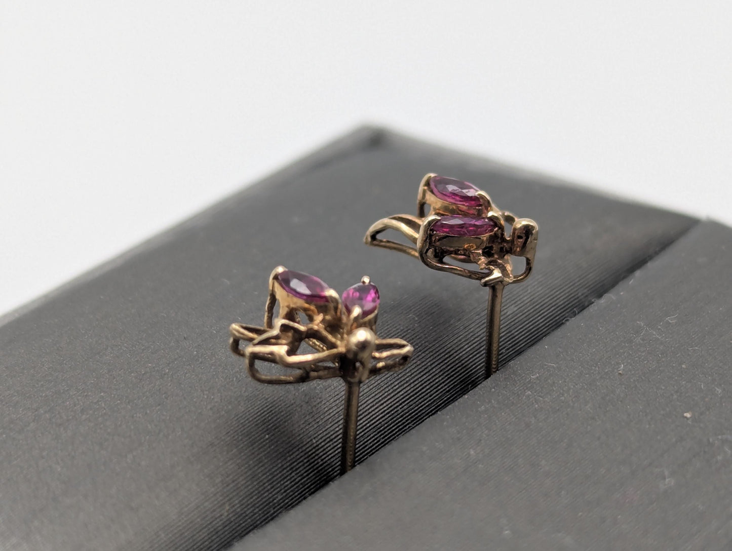 14K Yellow Gold Flower Ruby Stud Earrings Yellow Gold Studs Minimalist Studs
