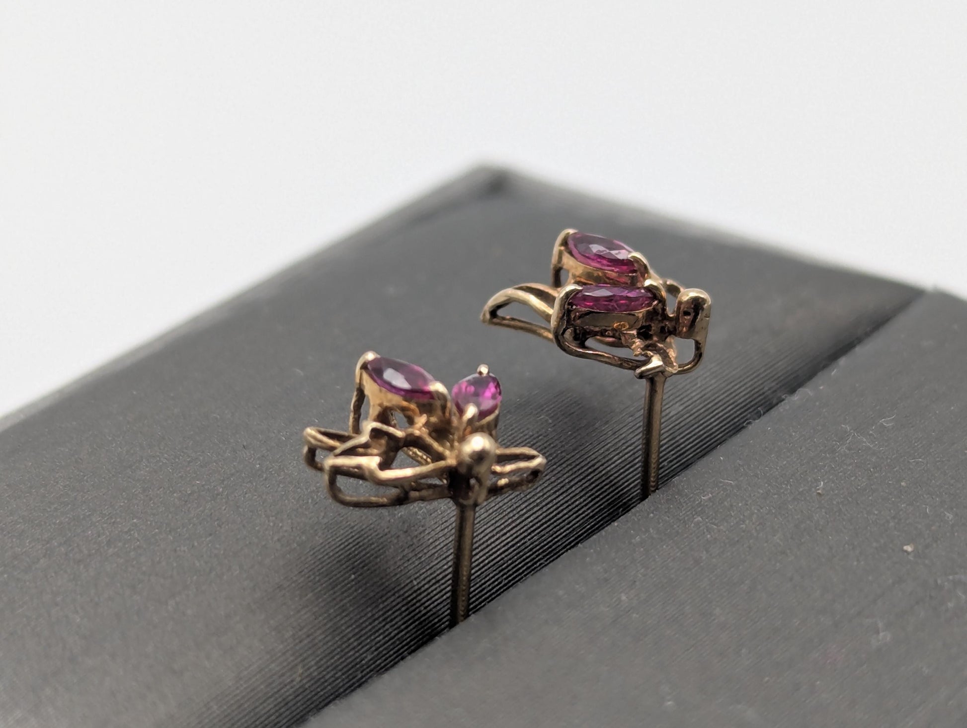 14K Yellow Gold Flower Ruby Stud Earrings Yellow Gold Studs Minimalist Studs