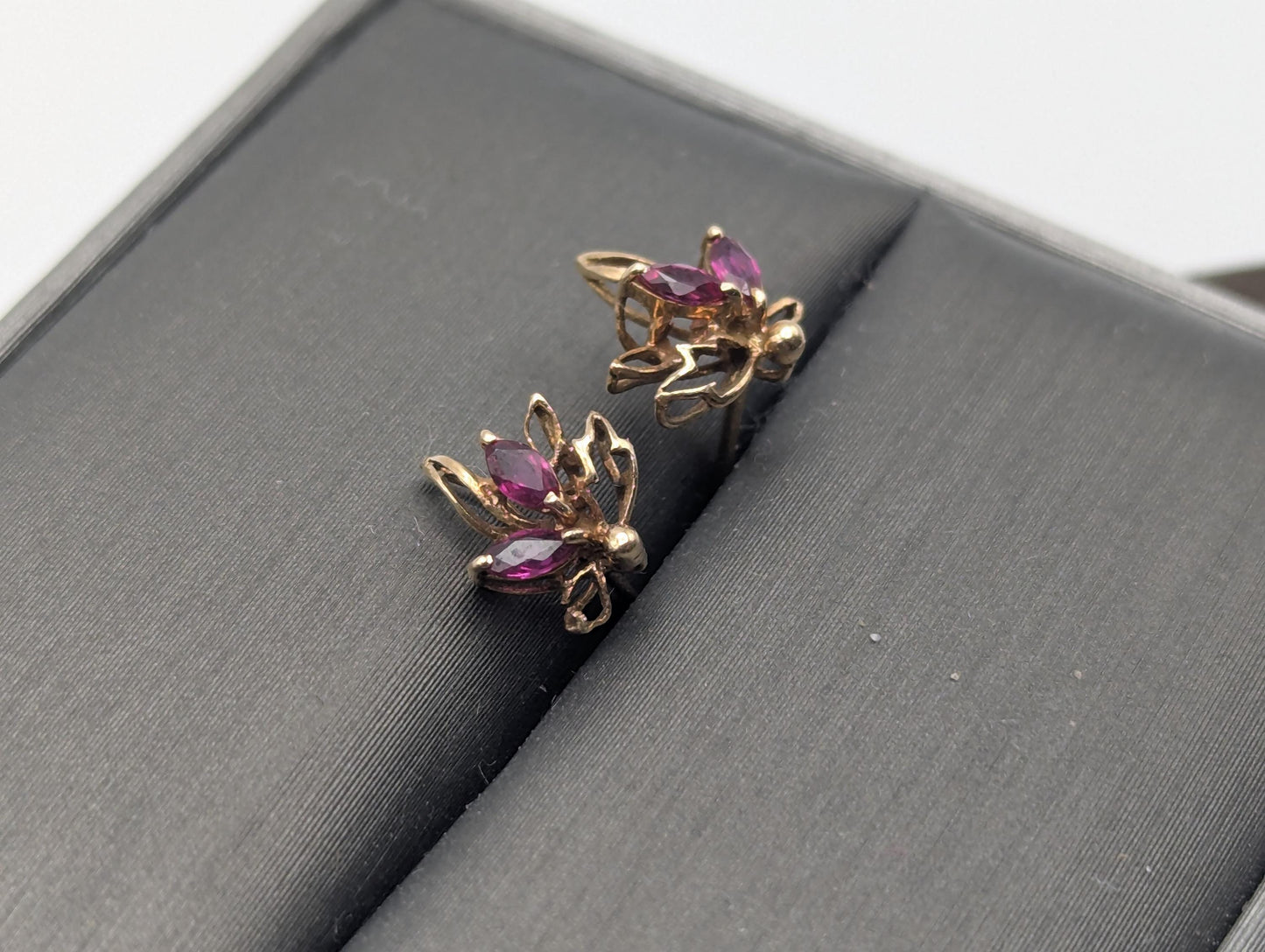 14K Yellow Gold Flower Ruby Stud Earrings Yellow Gold Studs Minimalist Studs