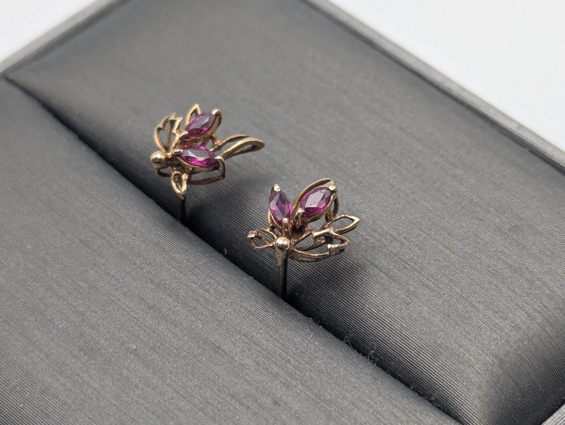 14K Yellow Gold Flower Ruby Stud Earrings Yellow Gold Studs Minimalist Studs