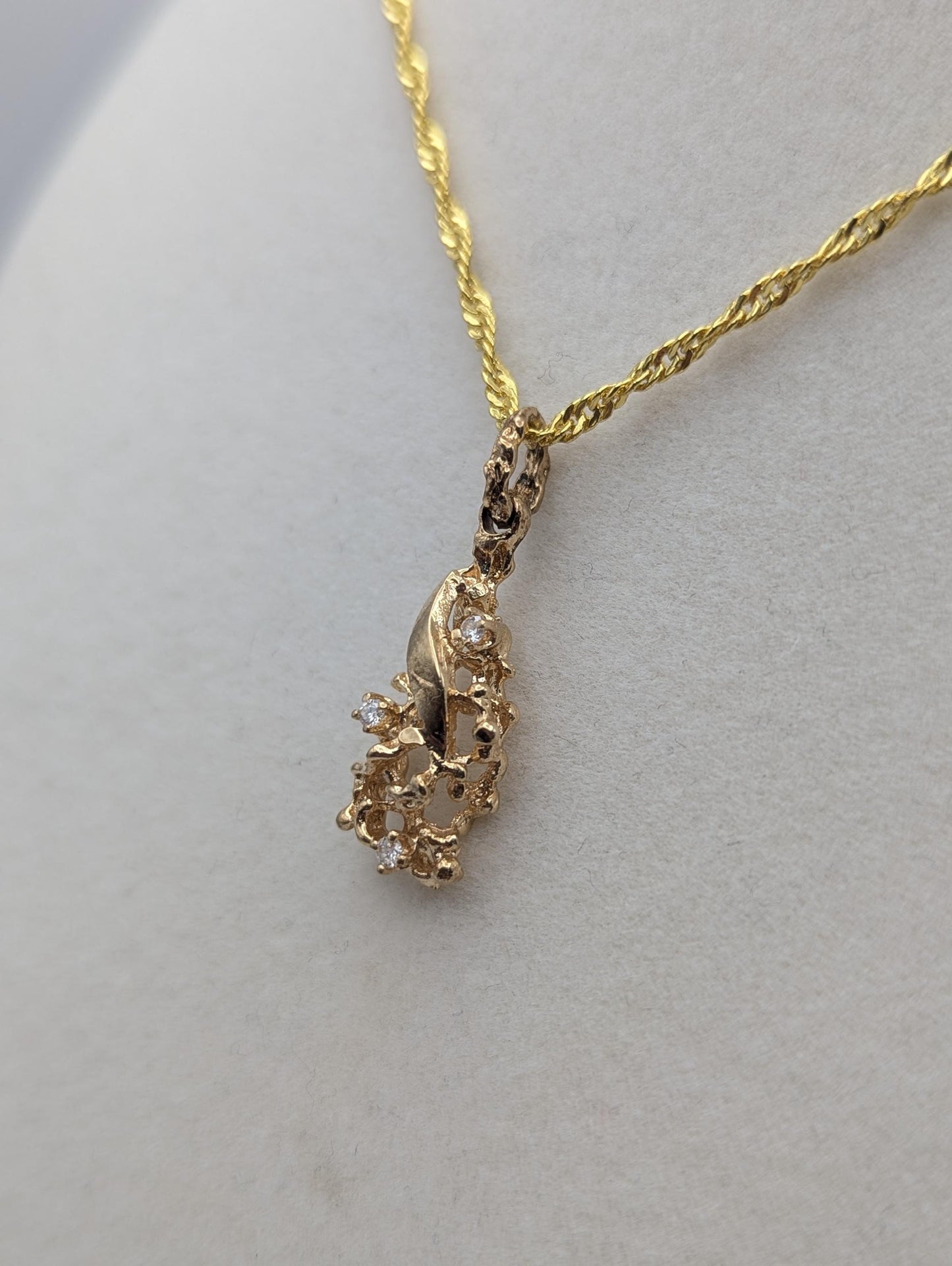 14K Yellow Gold Diamond Nugget Shaped Pendant Necklace 18k GF Complimentary Chain 18"