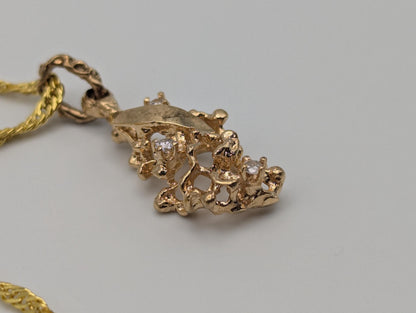 14K Yellow Gold Diamond Nugget Shaped Pendant Necklace 18k GF Complimentary Chain 18"