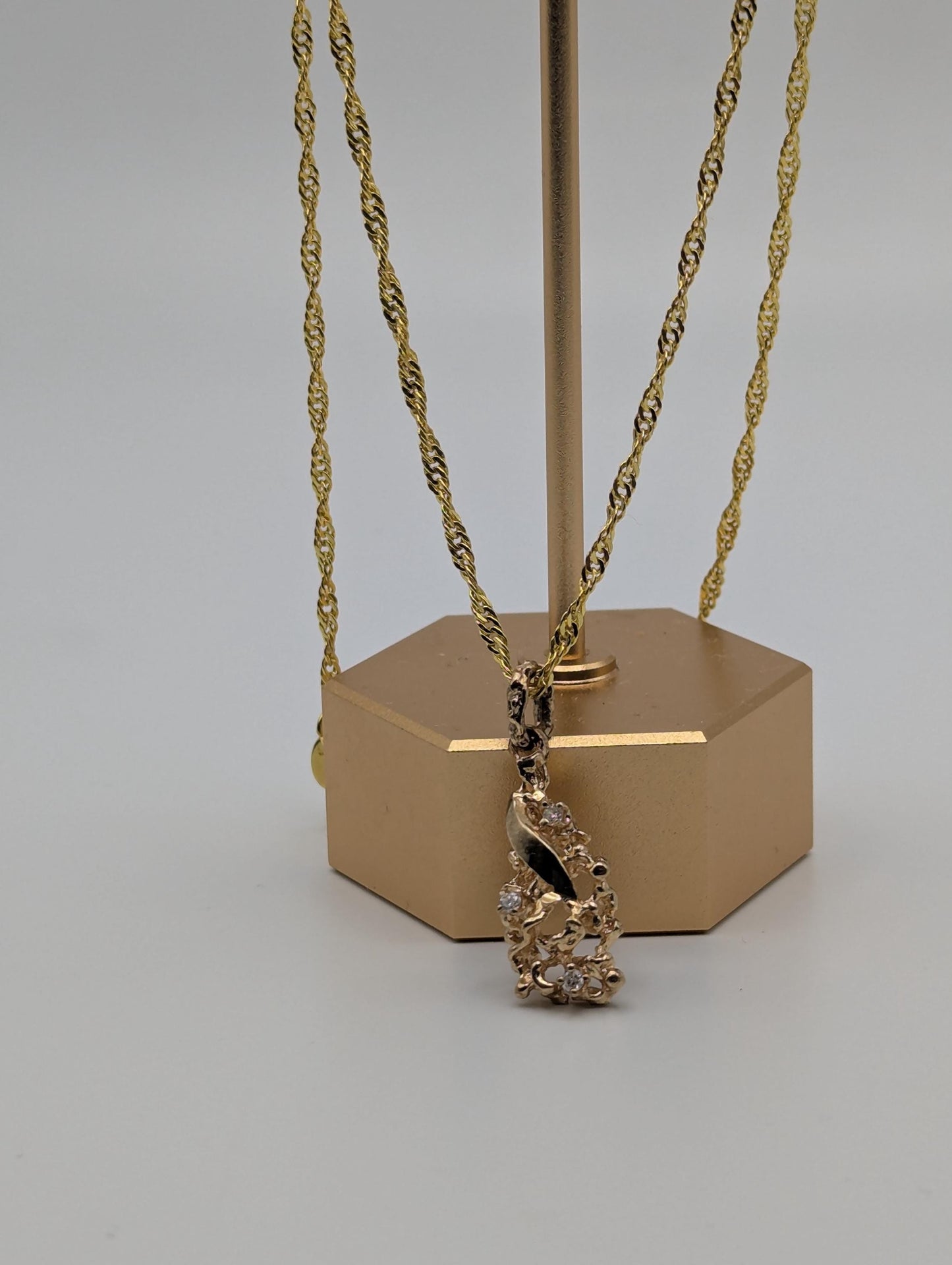 14K Yellow Gold Diamond Nugget Shaped Pendant Necklace 18k GF Complimentary Chain 18"