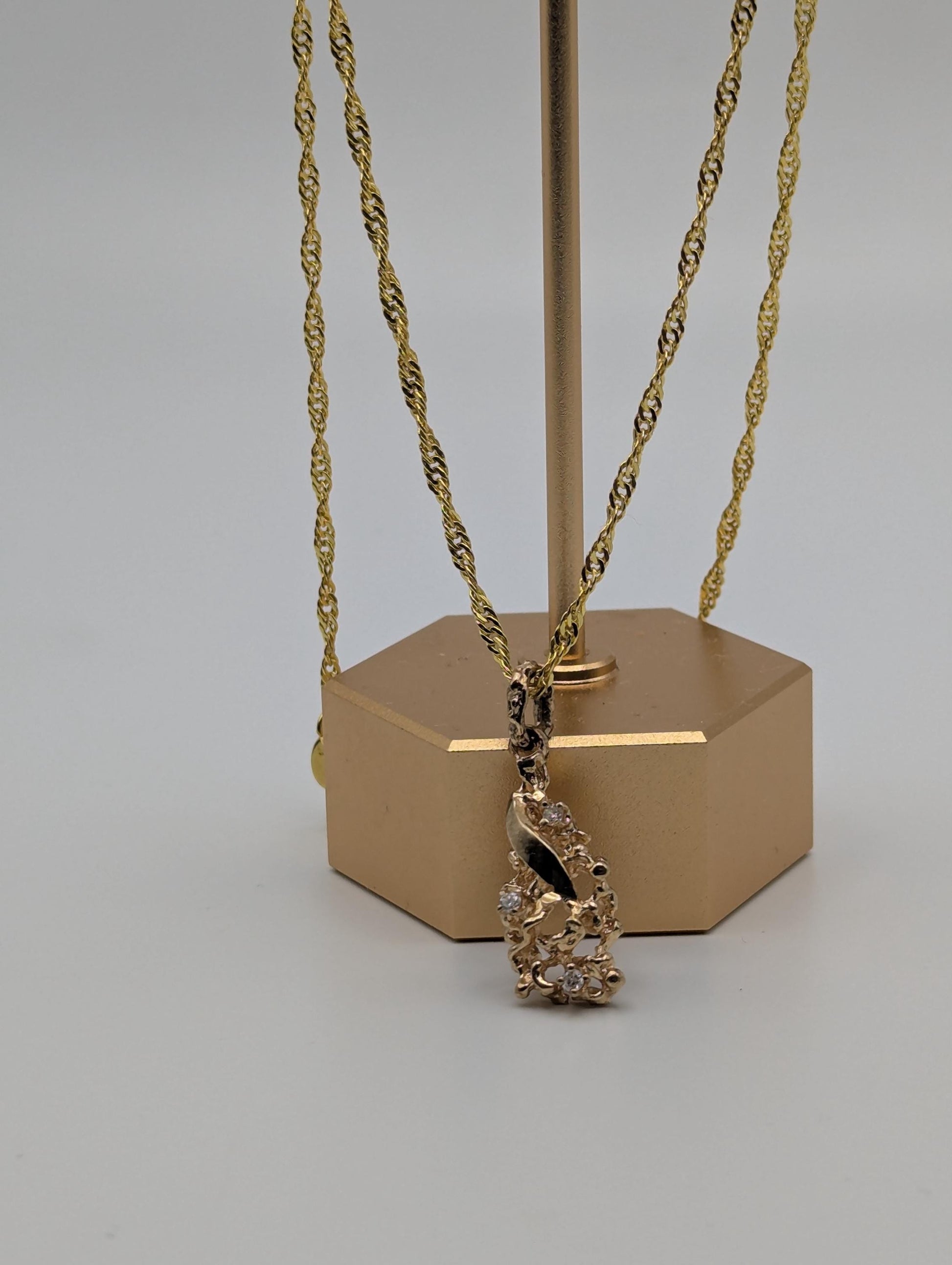 14K Yellow Gold Diamond Nugget Shaped Pendant Necklace 18k GF Complimentary Chain 18"