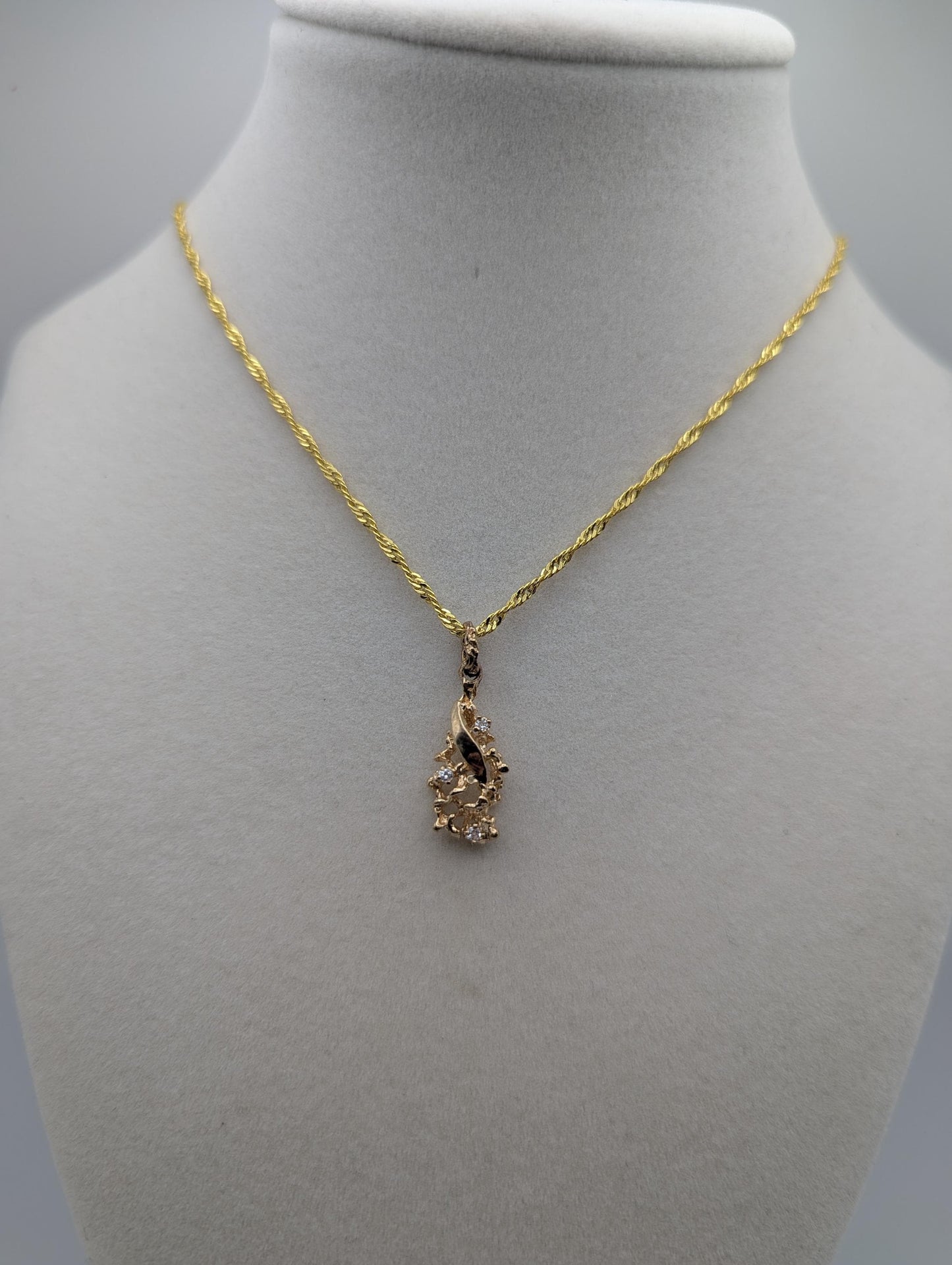 14K Yellow Gold Diamond Nugget Shaped Pendant Necklace 18k GF Complimentary Chain 18"
