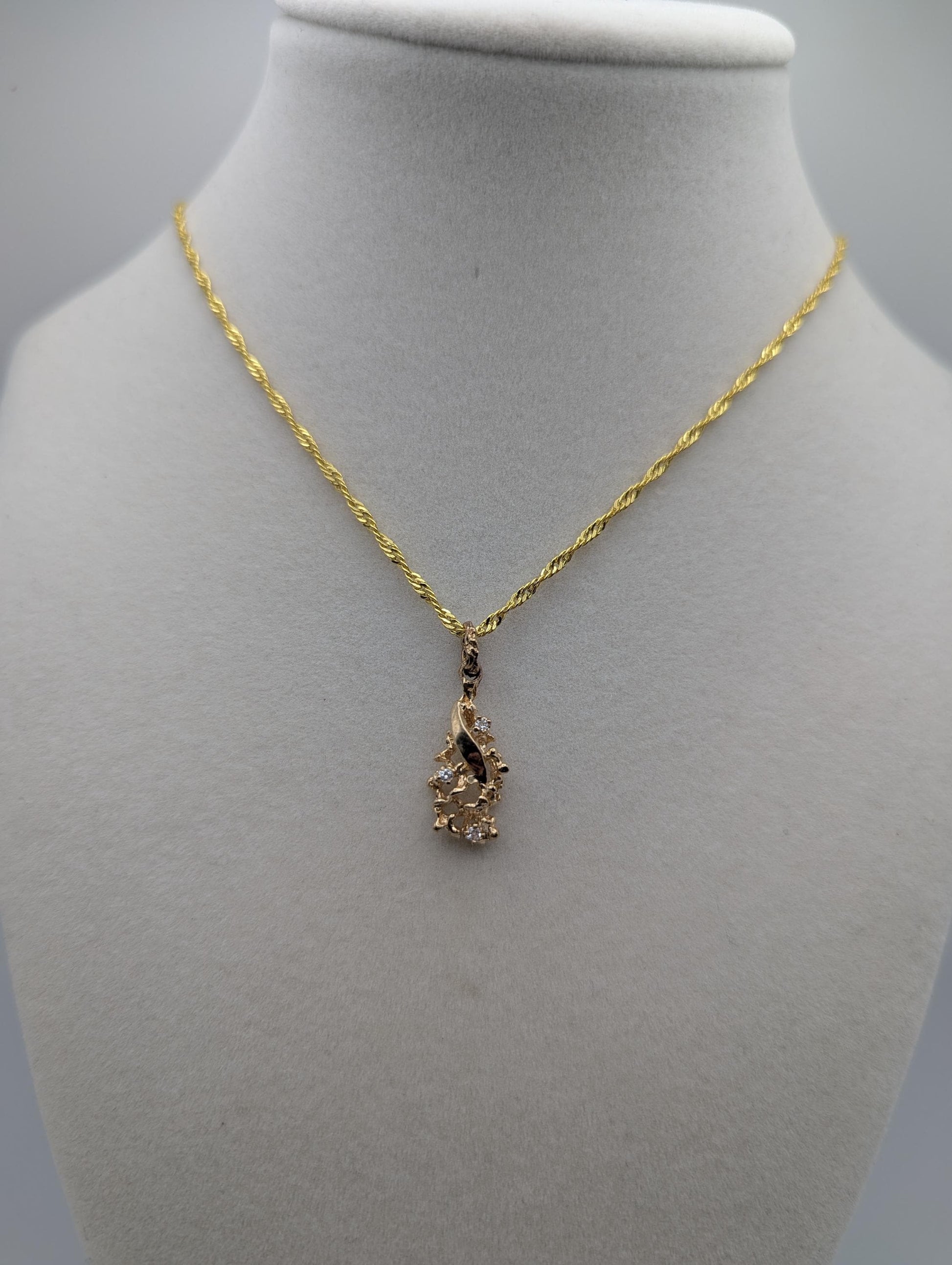 14K Yellow Gold Diamond Nugget Shaped Pendant Necklace 18k GF Complimentary Chain 18"