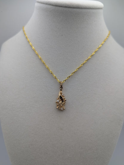 14K Yellow Gold Diamond Nugget Shaped Pendant Necklace 18k GF Complimentary Chain 18"