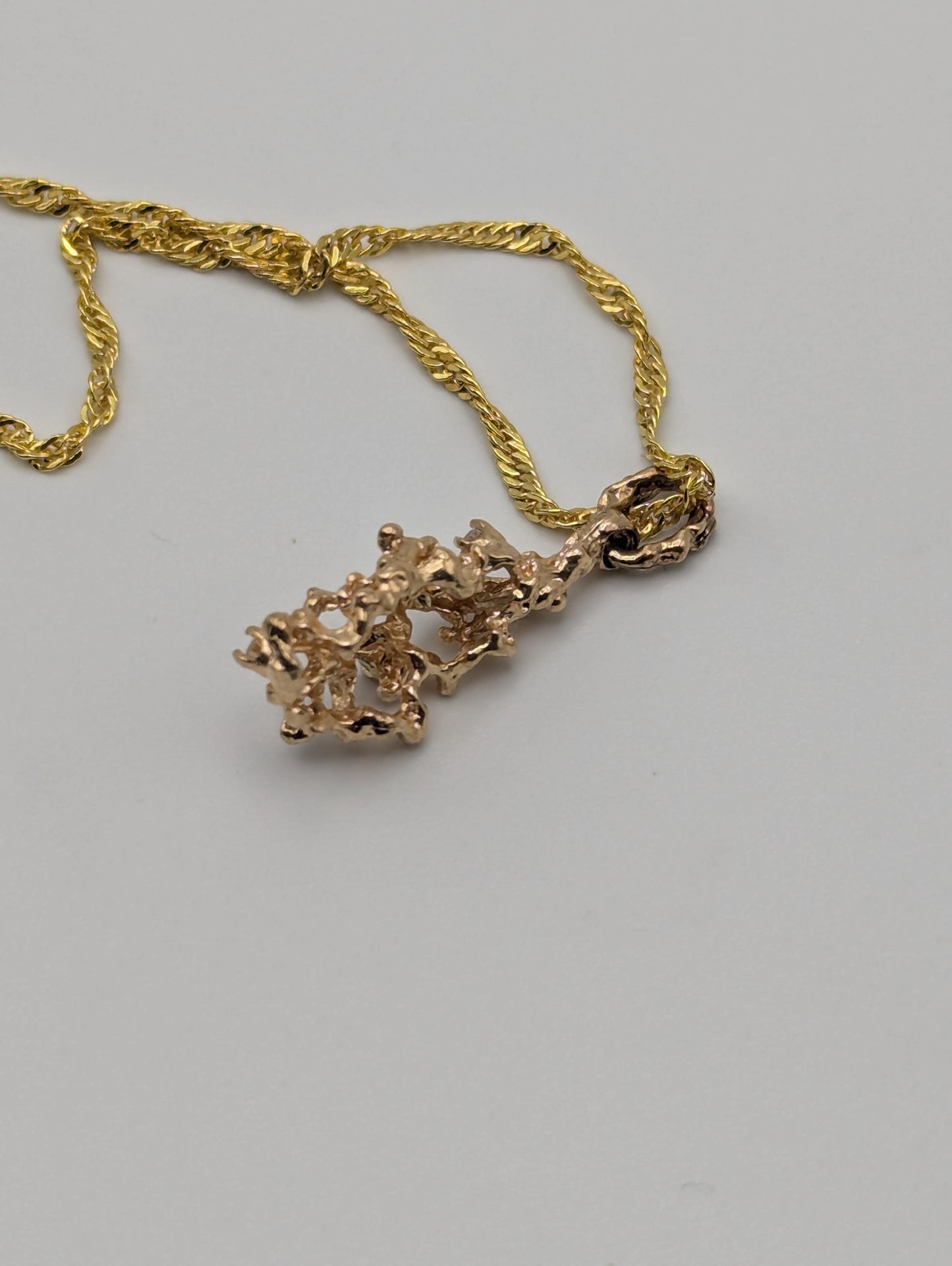 14K Yellow Gold Diamond Nugget Shaped Pendant Necklace 18k GF Complimentary Chain 18"