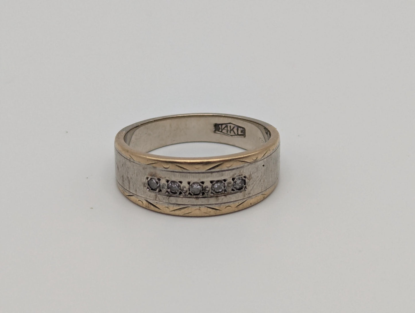 14k Multi Gold Diamond Wedding 6.4 mm Band White Gold Anniversary Ring