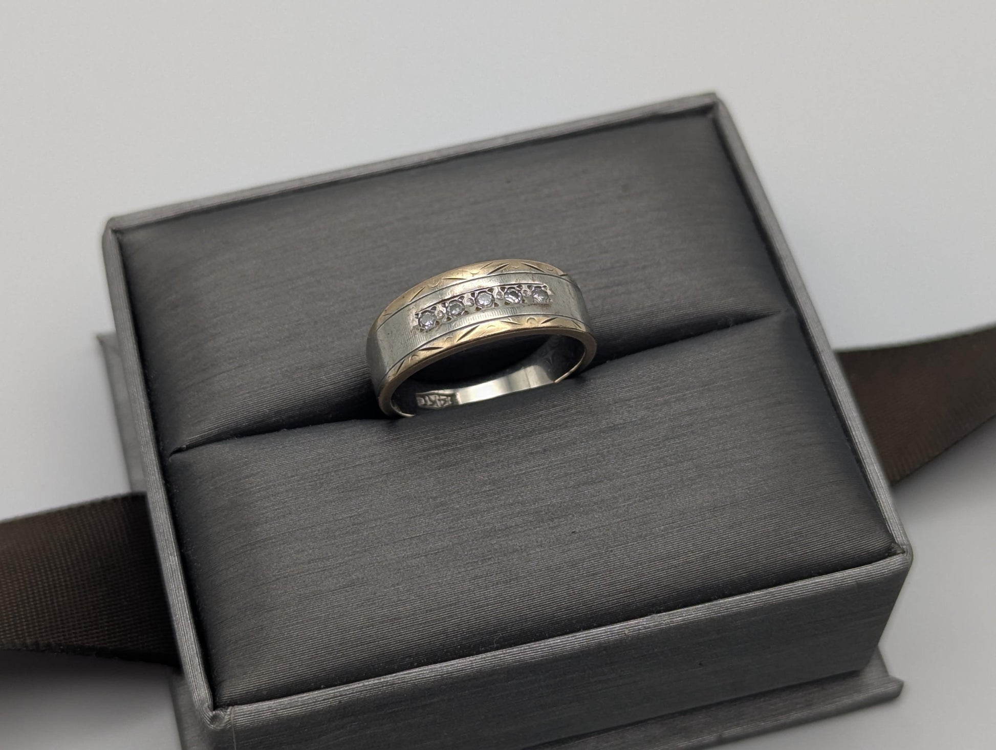 14k Multi Gold Diamond Wedding 6.4 mm Band White Gold Anniversary Ring