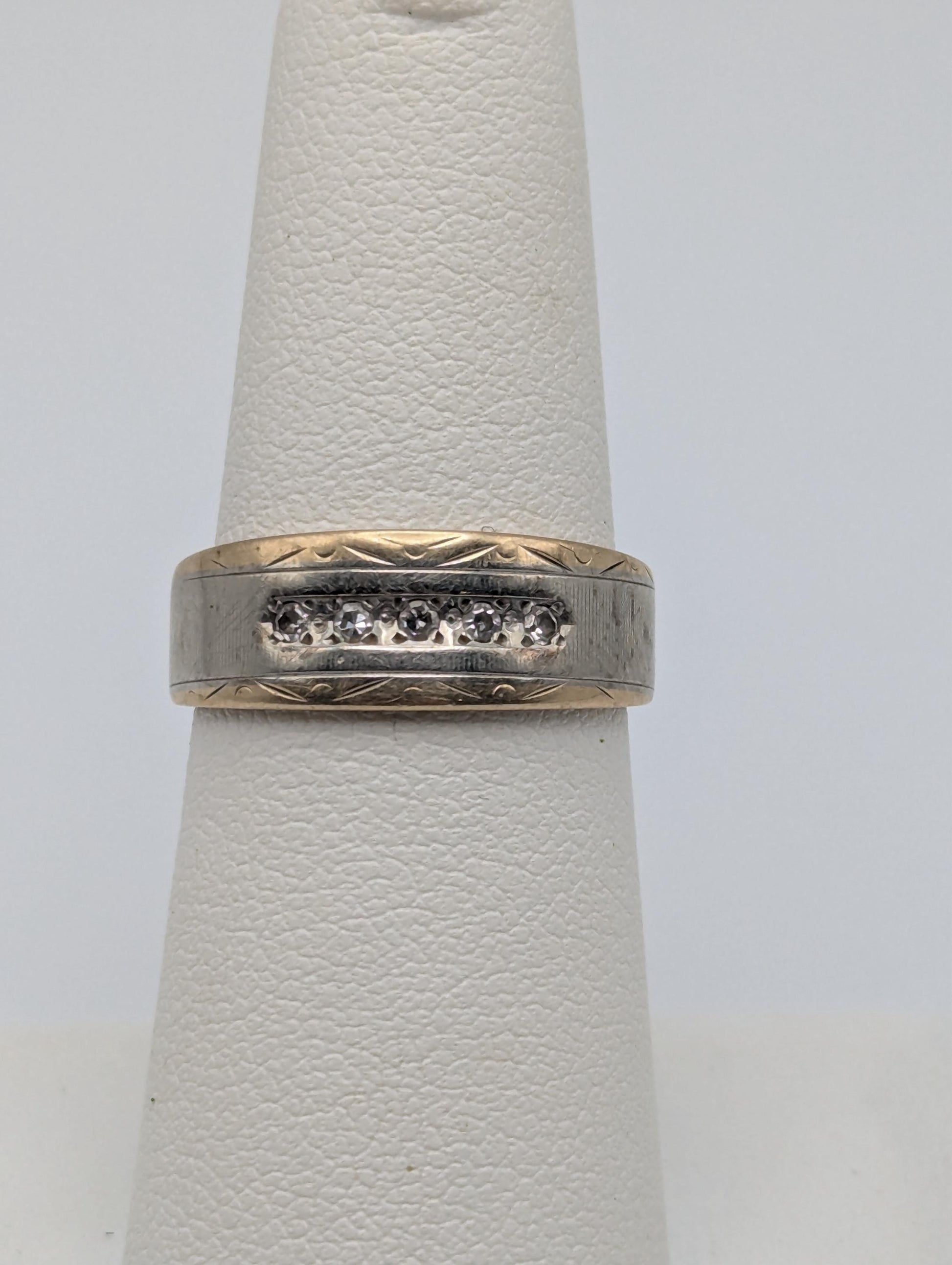 14k Multi Gold Diamond Wedding 6.4 mm Band White Gold Anniversary Ring