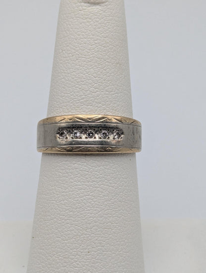 14k Multi Gold Diamond Wedding 6.4 mm Band White Gold Anniversary Ring