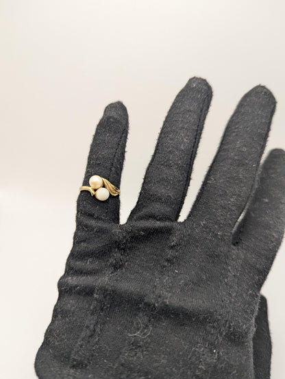 14k Yellow Gold Vintage Pearl Ring Cocktail Ring Statement Ring