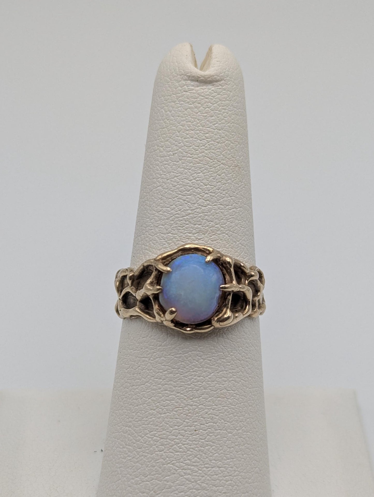 Heavy 10k Vintage Yellow Gold Opal Adularia Ring Cocktail Statement Wedding Band