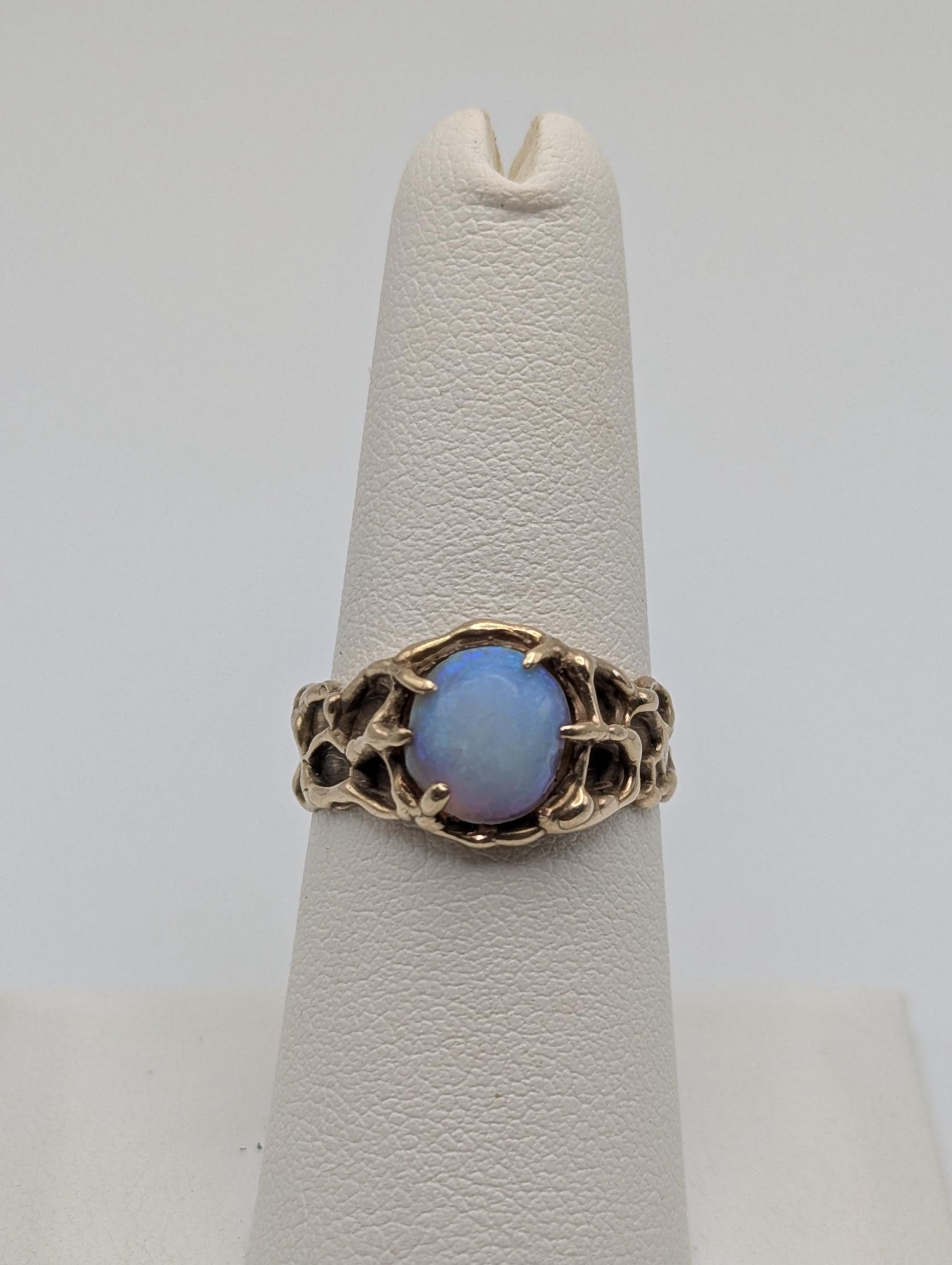 Heavy 10k Vintage Yellow Gold Opal Adularia Ring Cocktail Statement Wedding Band