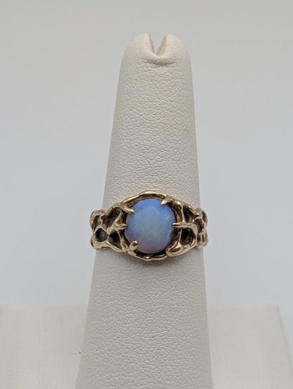 Heavy 10k Vintage Yellow Gold Opal Adularia Ring Cocktail Statement Wedding Band