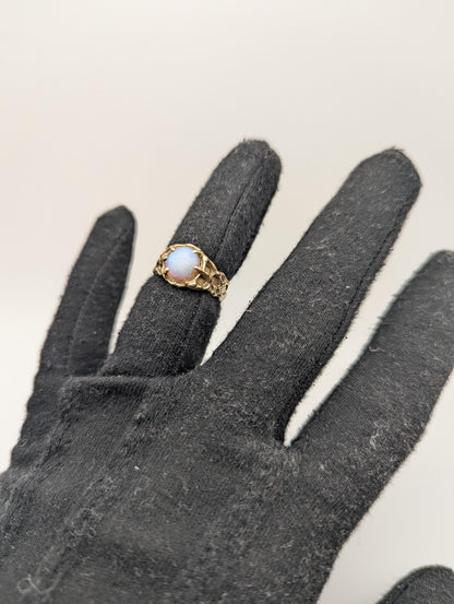 Heavy 10k Vintage Yellow Gold Opal Adularia Ring Cocktail Statement Wedding Band