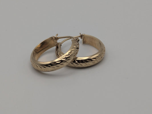 14k Yellow Gold Etched Hoop Earrings Classic Gold Hoops