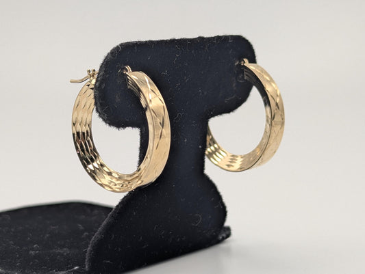 14k Vintage Yellow Gold Classic Etched Textured Hoop Earrings Gold Hoops Hinged