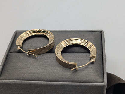 14k Vintage Yellow Gold Classic Etched Textured Hoop Earrings Gold Hoops Hinged