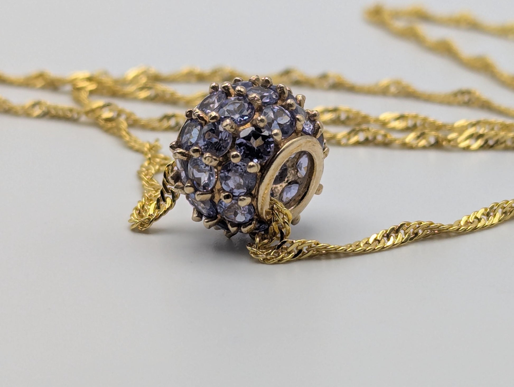 10k Gold Tanzanite Encrusted Round Slide Pendant Necklace + Complimentary GF 18k Necklace