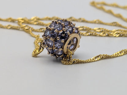 10k Gold Tanzanite Encrusted Round Slide Pendant Necklace + Complimentary GF 18k Necklace