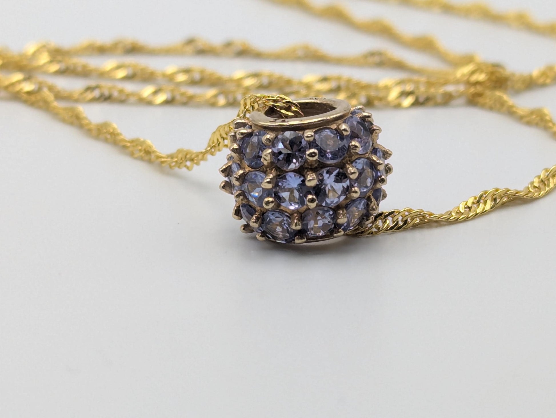 10k Gold Tanzanite Encrusted Round Slide Pendant Necklace + Complimentary GF 18k Necklace