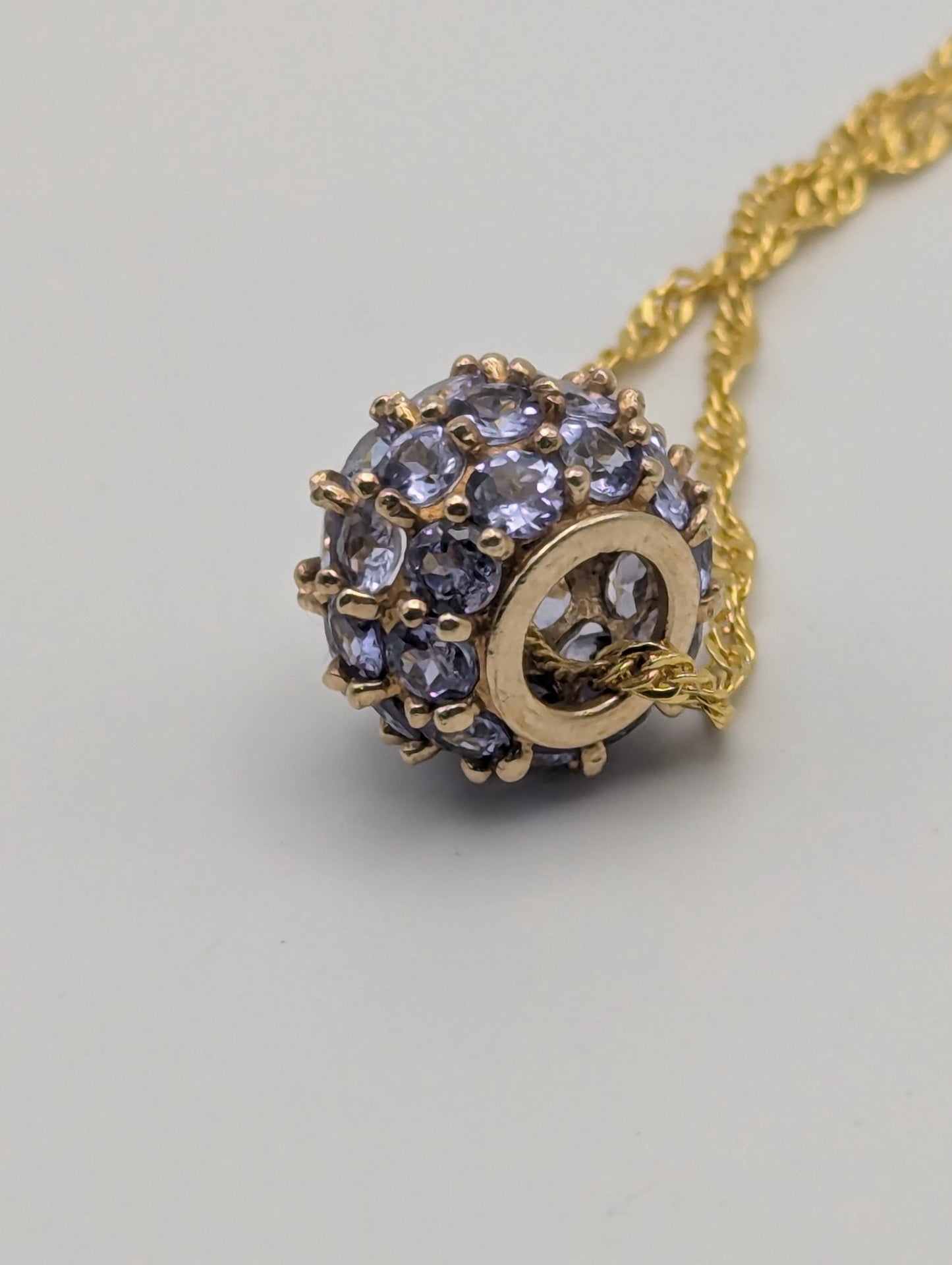 10k Gold Tanzanite Encrusted Round Slide Pendant Necklace + Complimentary GF 18k Necklace