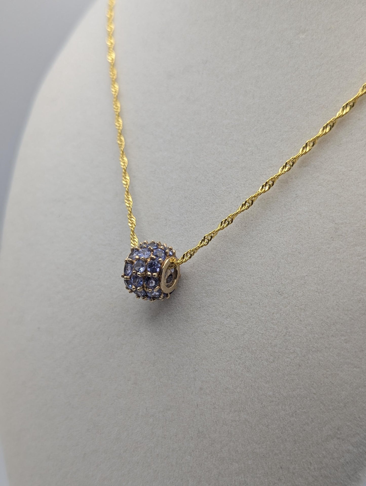 10k Gold Tanzanite Encrusted Round Slide Pendant Necklace + Complimentary GF 18k Necklace