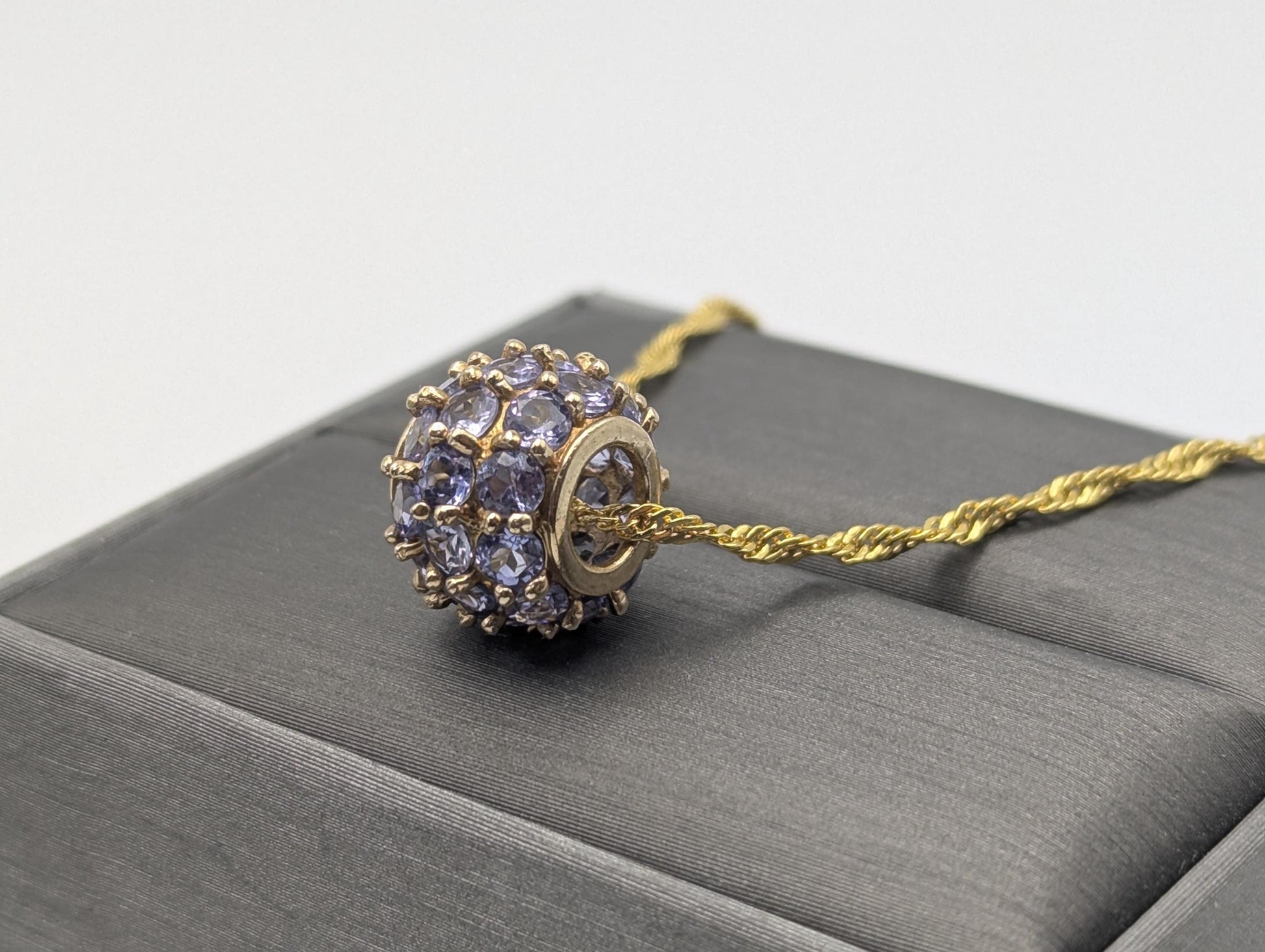 10k Gold Tanzanite Encrusted Round Slide Pendant Necklace + Complimentary GF 18k Necklace