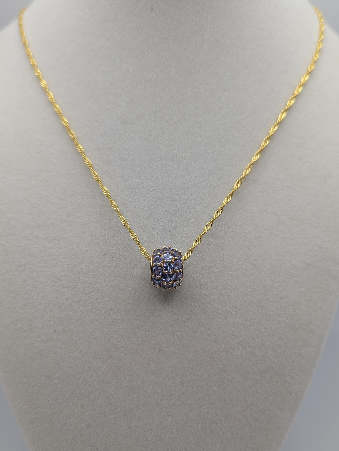 10k Gold Tanzanite Encrusted Round Slide Pendant Necklace + Complimentary GF 18k Necklace