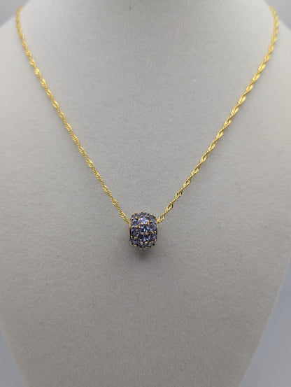 10k Gold Tanzanite Encrusted Round Slide Pendant Necklace + Complimentary GF 18k Necklace