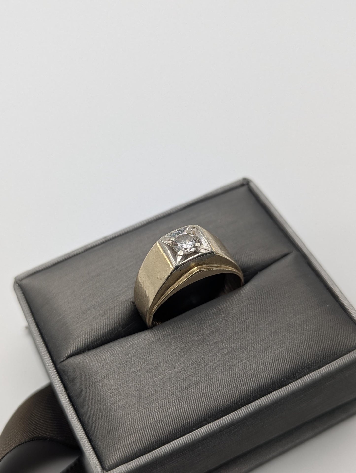 14k HEAVY Yellow Gold Diamond .50 ct Solitaire Ring Mens Statement Ring Wedding Ring