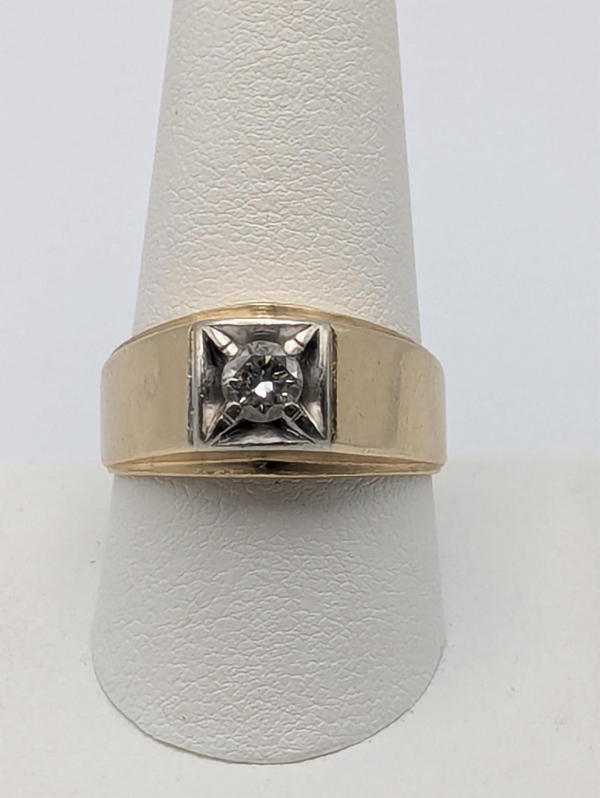 14k HEAVY Yellow Gold Diamond .50 ct Solitaire Ring Mens Statement Ring Wedding Ring