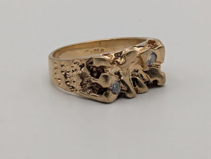 10k Yellow Gold Vintage Diamond Nugget Cluster Ring Cocktail Statement Vintage Ring