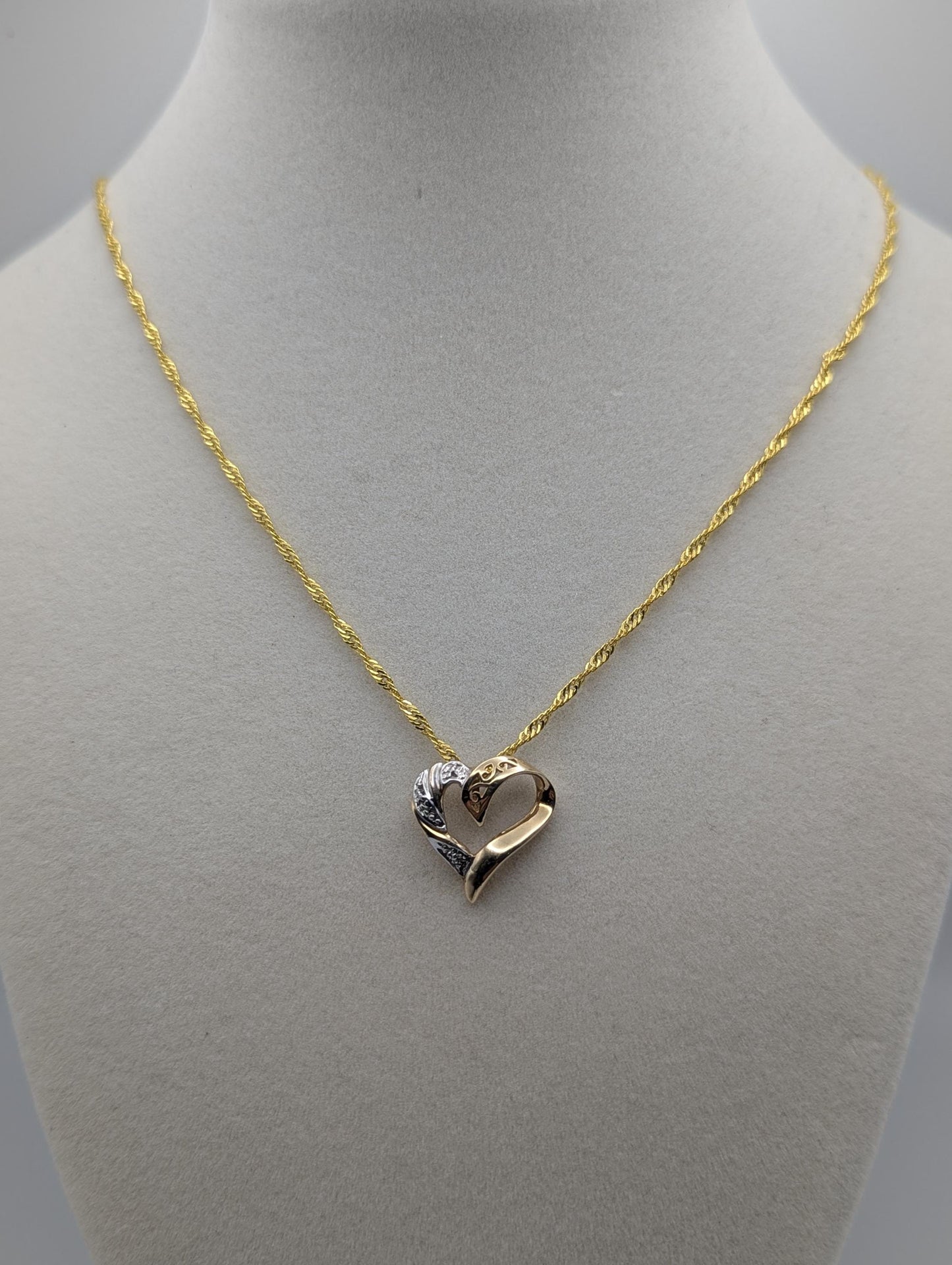 10K Yellow Gold Diamond Heart Love Pendant Necklace 18k GF Complimentary Chain 18"