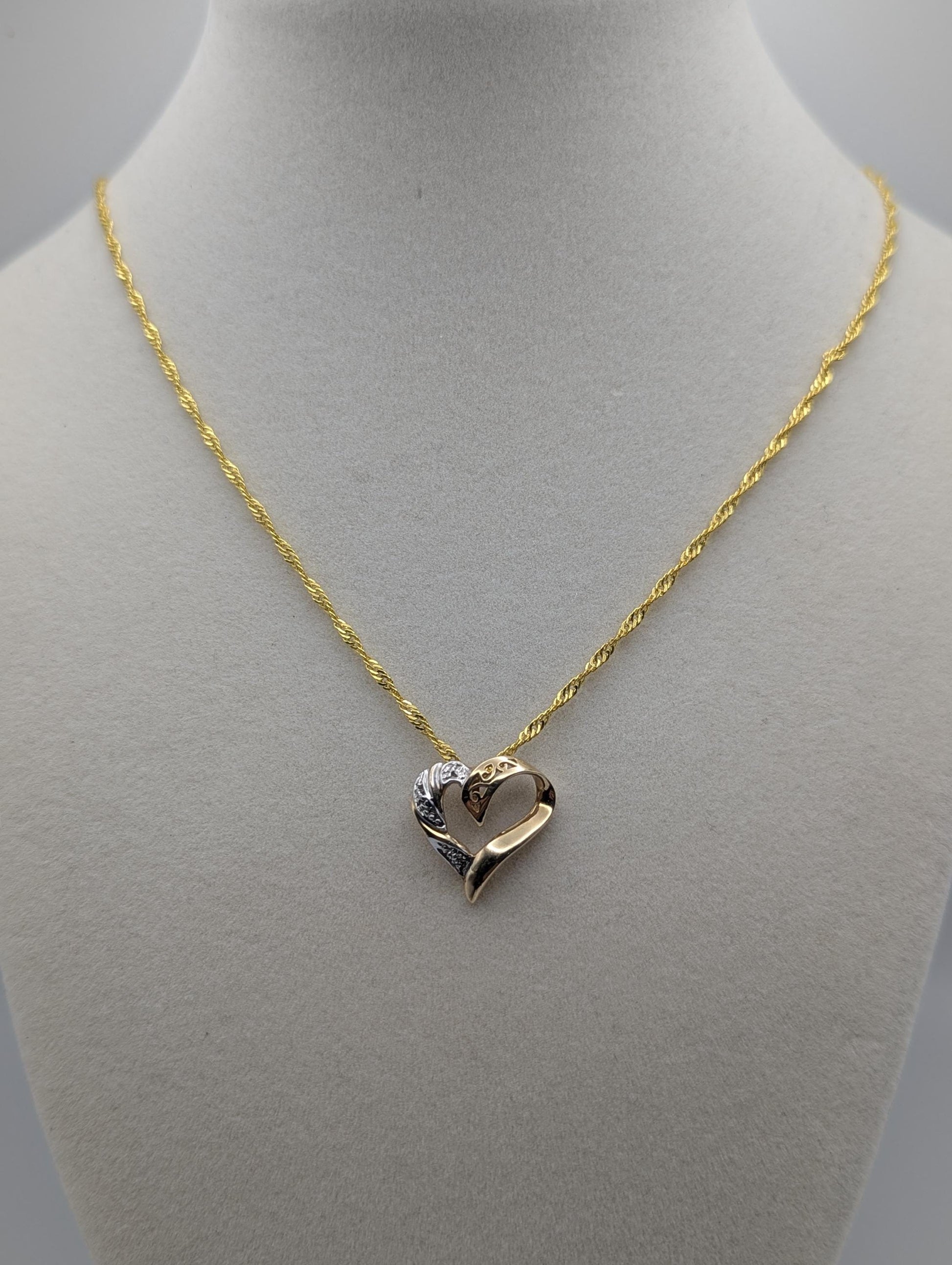 10K Yellow Gold Diamond Heart Love Pendant Necklace 18k GF Complimentary Chain 18"