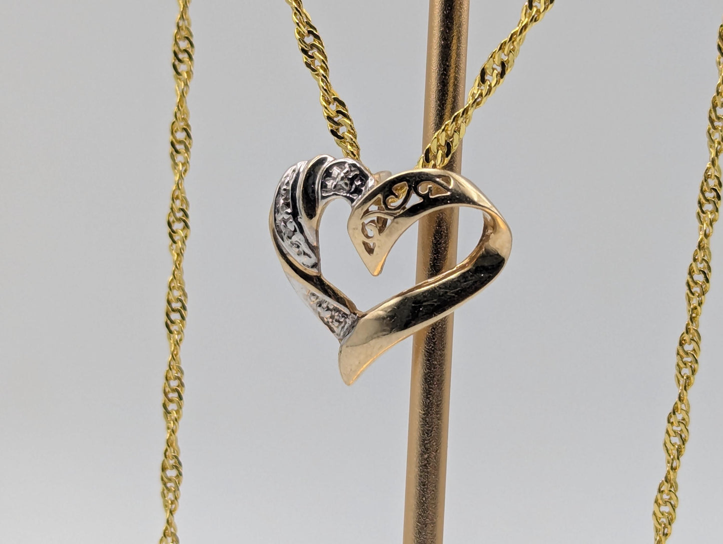 10K Yellow Gold Diamond Heart Love Pendant Necklace 18k GF Complimentary Chain 18"