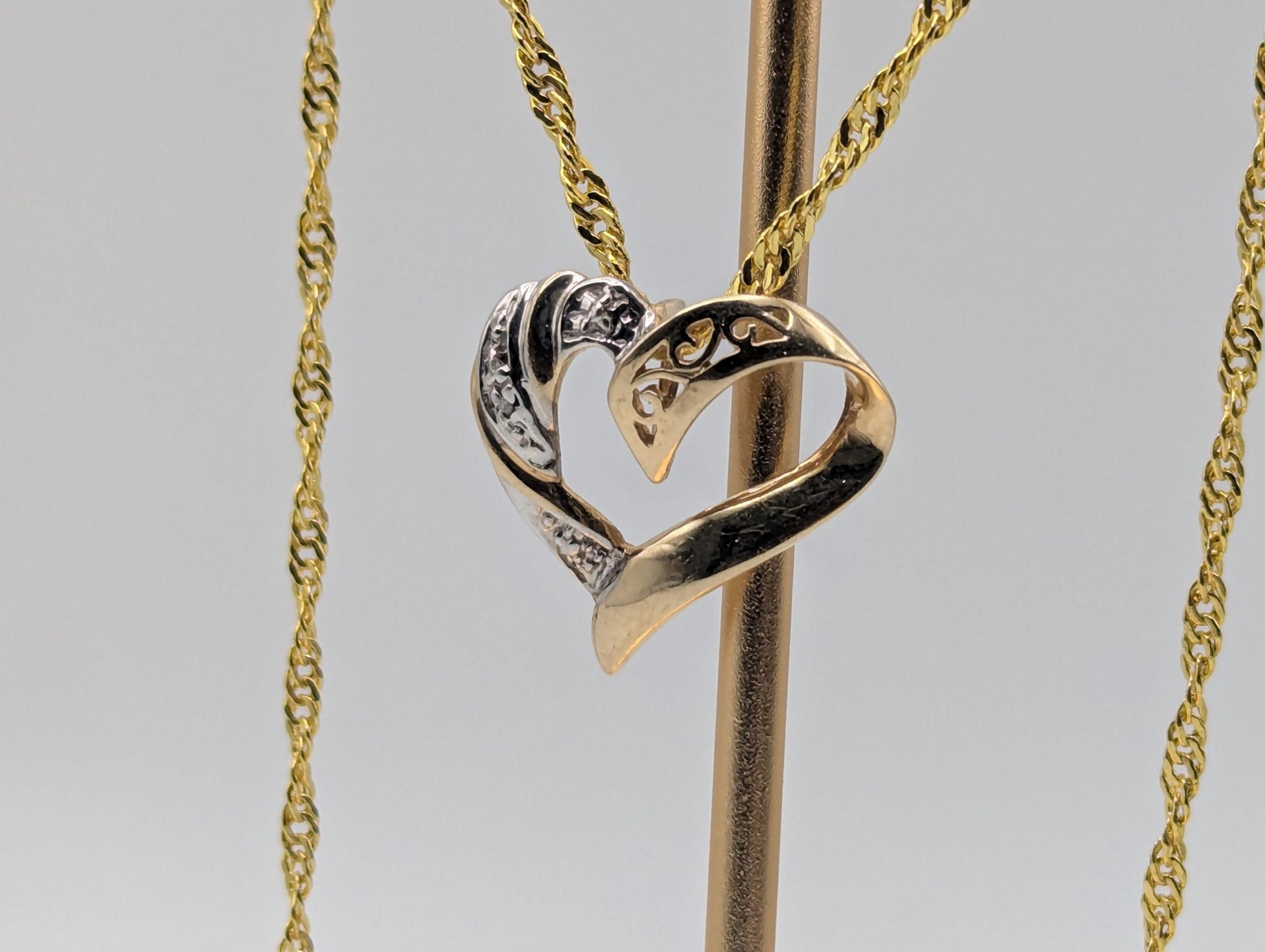 10K Yellow Gold Diamond Heart Love Pendant Necklace 18k GF Complimentary Chain 18"