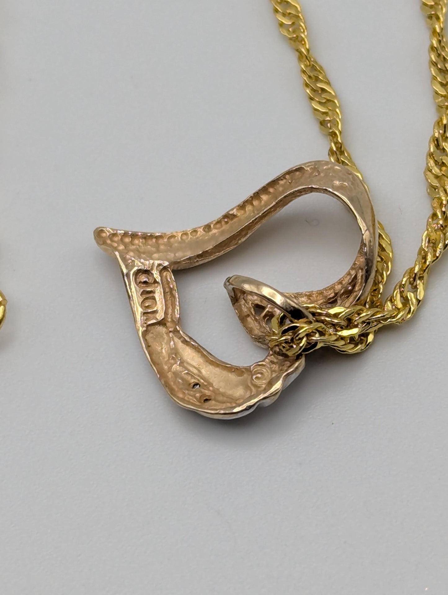 10K Yellow Gold Diamond Heart Love Pendant Necklace 18k GF Complimentary Chain 18"