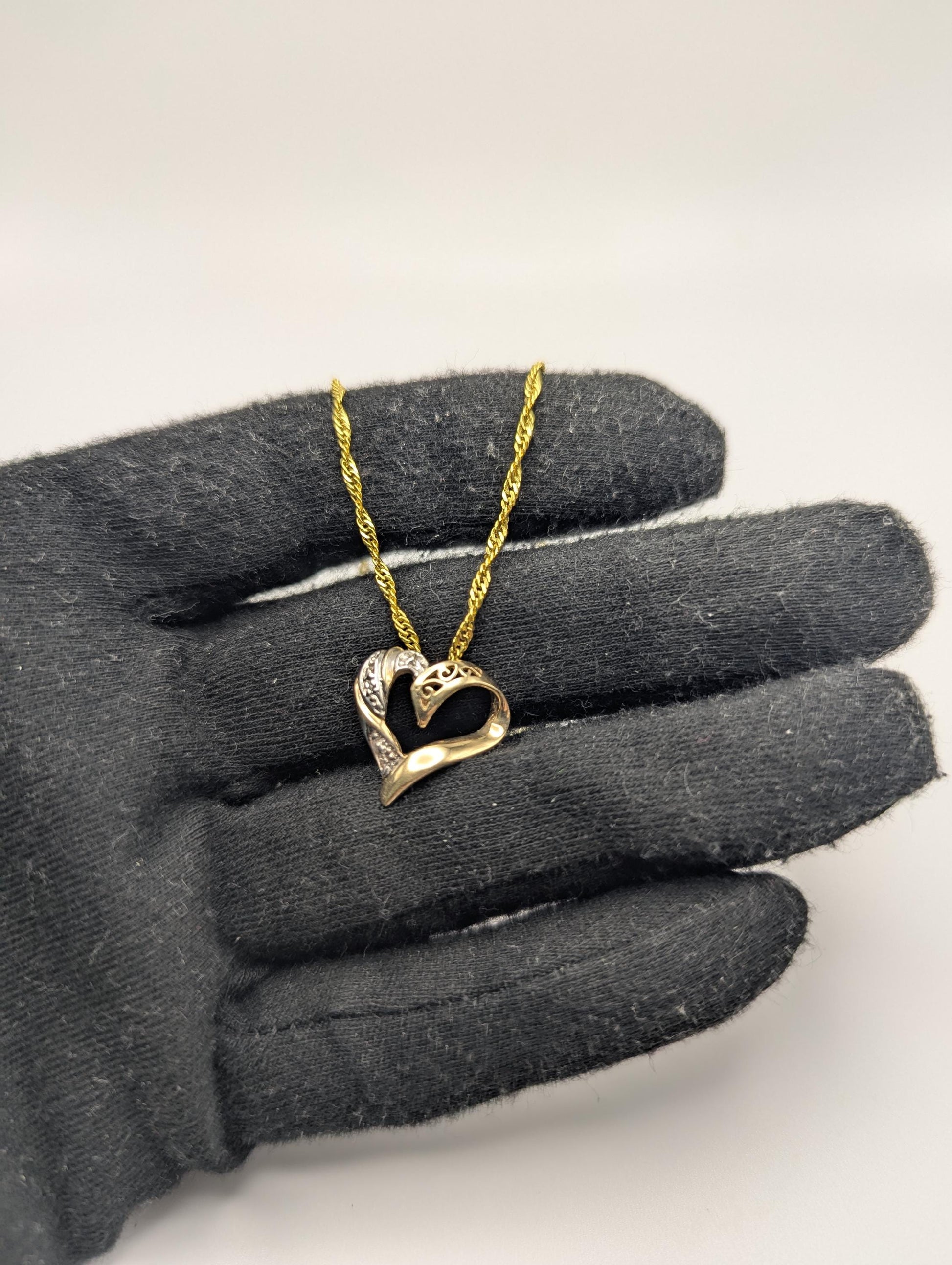 10K Yellow Gold Diamond Heart Love Pendant Necklace 18k GF Complimentary Chain 18"