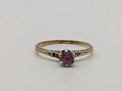 10k Yellow Gold Pink Sapphire Ring Vintage Womens Promise Ring