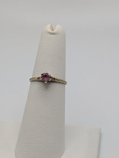 10k Yellow Gold Pink Sapphire Ring Vintage Womens Promise Ring