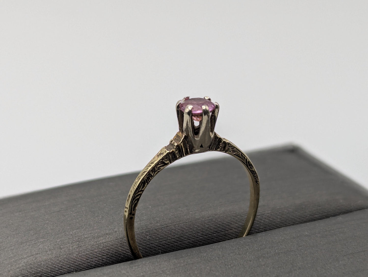 10k Yellow Gold Pink Sapphire Ring Vintage Womens Promise Ring
