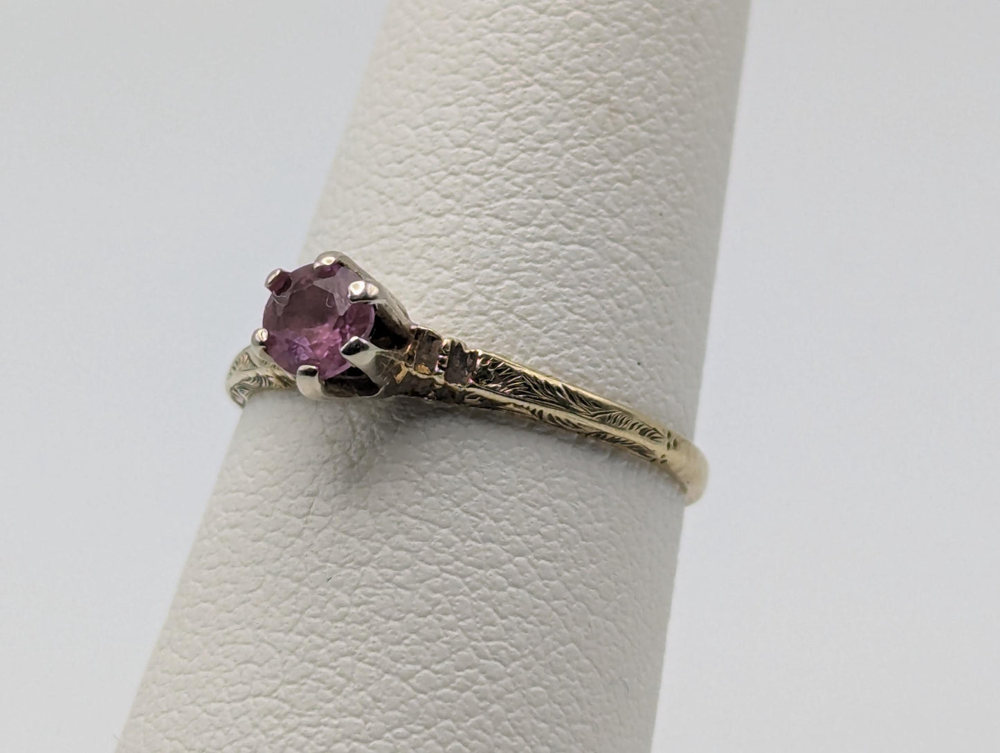 10k Yellow Gold Pink Sapphire Ring Vintage Womens Promise Ring